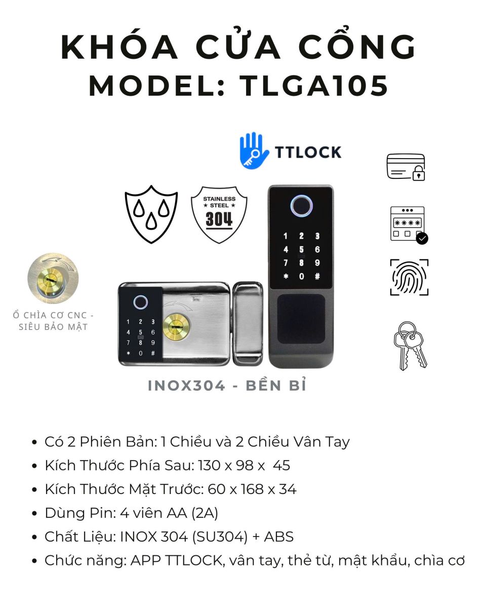 Khóa vân tay cửa cổng cao cấp Inox